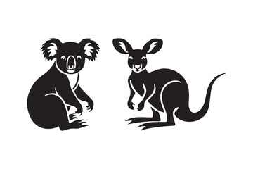 Stylized silhouette of a koala and a kangaroo © Laboni