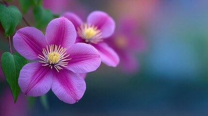 Obraz premium A close up of a pink flower with a yellow center
