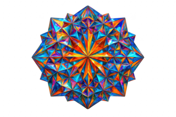 Geometric iridescent star pattern art isolated illustration on transparent background