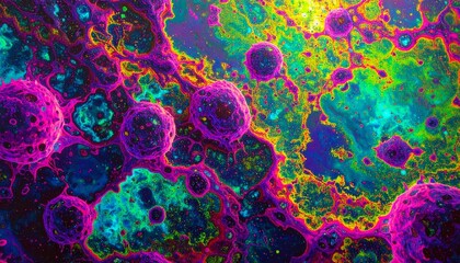 Vibrant Microscopic Universe: Explore the wonders of the microscopic world in this abstract, macro-level image of cells, a visual feast of vibrant hues and intricate patterns. 