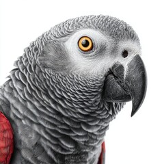 Obraz premium A detailed portrait of an African grey parrot, showcasing its distinctive features and intelligent gaze
