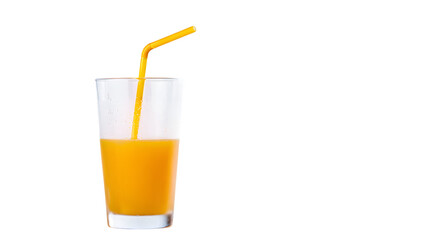 Refreshing Orange Juice in Glass with Straw, Studio Shot, Vibrant Color, Clean Background.