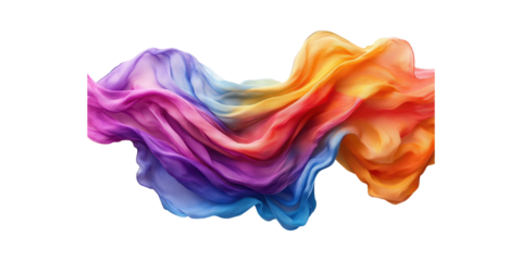Colorful Flowing Fabric Waves. Abstract Art And Creative Design Concept Isolated On Transparent Background