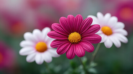 Obraz premium A close up of a pink and white flower with a yellow center