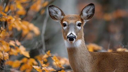 Fototapeta premium Adorable Young Whitetail Doe in Autumn Daylight - Cute Brown Cervid Captured in Nature