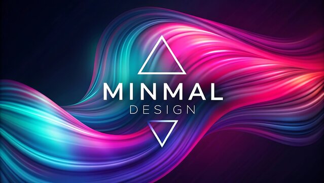 Abstract colorful swirling waves with geometric shapes and text minimal design, representing modern creative art