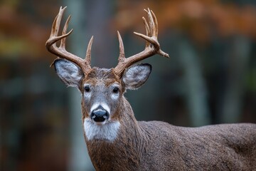 Obraz premium Majestic Whitetail Buck: Imposing Antlers and Graceful Presence in Forest Habitat