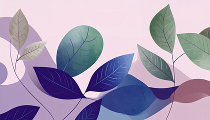 Obraz premium エレガントな北欧風ボタニカルリーフ ピンク背景