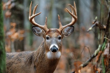 Majestic Whitetail Buck: Impressive Antlers in Rut in a Lush Forest Setting
