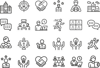 Fototapeta premium Business people line icon. Teamwork, meeting, office, partnership icons set. Editable vector