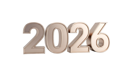 3D rendered shiny 2026 year number.
