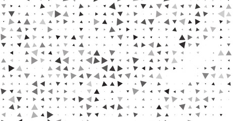 Scattered shades of gray triangles create a modern and dynamic pattern on a stark white backdrop, forming a minimalist and abstract design with directional shapes