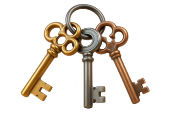 Three keys hanging on metal ring here isolated illustration on transparent background