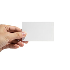 Hand holding blank white business card for professional presentation and networking transparent background