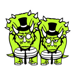 2 Triceratops Sir Gentleman Team rich Monocle Glasses Top Hat