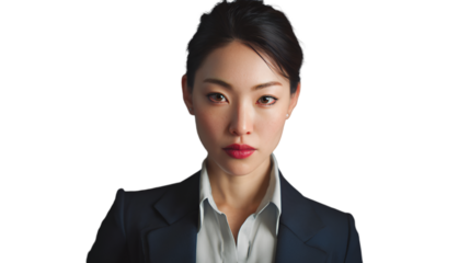 Confident asian businesswoman in suit isolated on transparent background