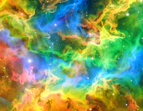 Vibrant Cosmic Nebula with Stars and Colorful Gas Clouds