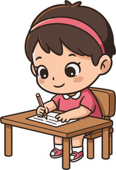 Young girl writing notes while sitting at a desk in classroom  