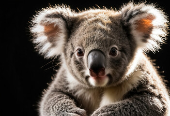 Fototapeta premium Highly detailed photo of a baby koala on a black background