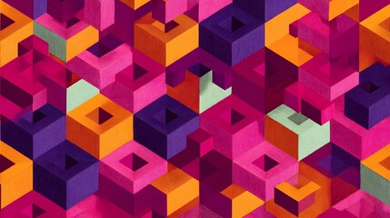Isometric grid of cubes in alternating bold tones: magenta, cobalt, tangerine, mint 