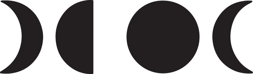 Moon phases silhouette vector, ideal for astronomy, night sky, and celestial design projects.