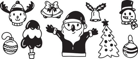 Santa Claus Vector – Christmas Illustration, Cartoon Character, Holiday, Winter, Gift, Celebration, Funny, Cute, Minimal, Flat, Outline, Icon, Drawing, Happy, Creative, Black and White, Comic Design