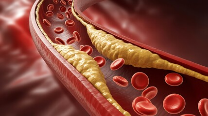 Atherosclerosis artery with cholesterol plaque and red blood cells