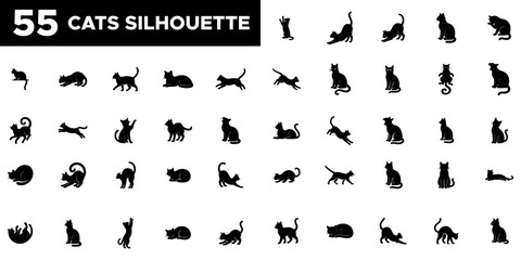 cats silhouettes .Set of silhouettes of cats on a white background. Vector illustration. vector collection. eps file. 