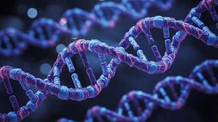 Blue and purple DNA double helix strands genetics