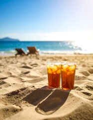 Iced drinks on a sunny beach