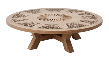 Arabic wooden table with carved ornament, cut-out on transparent background