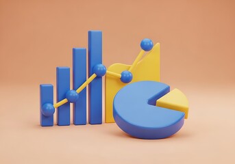 3D Business Data Visualization with Bar Chart Line Graph and Pie Chart for Analytics