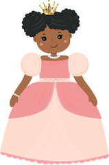 Cute Little African American Princess Girl in pink and ivory dress.