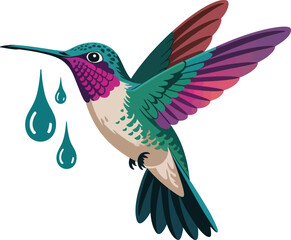 Hummingbird with water droplets illustration nature wildlife art