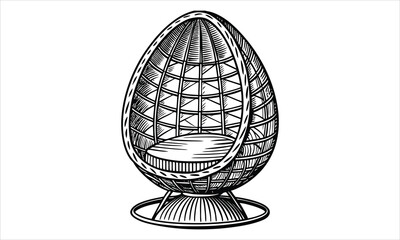 Obraz premium A woven wicker egg-shaped hanging chair vector t shirt design silhouette and vector line art, High-Quality Illustration, Ideal for Stress Relief, Printable Art, Mindfulness, Coloring.