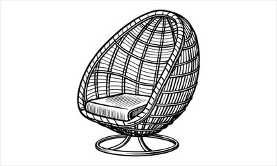 Fototapeta premium A woven wicker egg-shaped hanging chair vector t shirt design silhouette and vector line art, High-Quality Illustration, Ideal for Stress Relief, Printable Art, Mindfulness, Coloring.