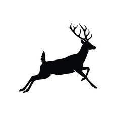 Silhouette of running deer with antlers in motion on white background vector illustration EPS 10