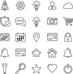 Minimal line icon set for web, app, UI design, business, technology, security, communication, finance, shopping, tools, favorite