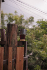 Vietnamese drip coffee with robusta beans and sweetened condensed milk on the front page