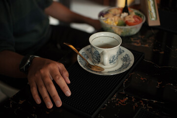 Breakfast menu with coffee and healthy vegetable salad