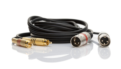 Professional Audio cable with RCA and XLR3 connectors isolated on white background