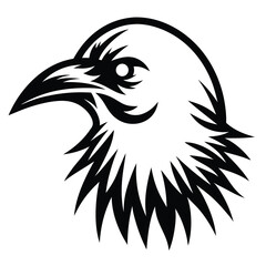 Fototapeta premium Stylized black and white drawing of a raven or crow head profile
