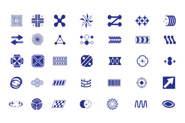 Fototapeta premium Abstract Blue Technology Icons – Digital Patterns, Network, Futuristic, and Innovation Symbols