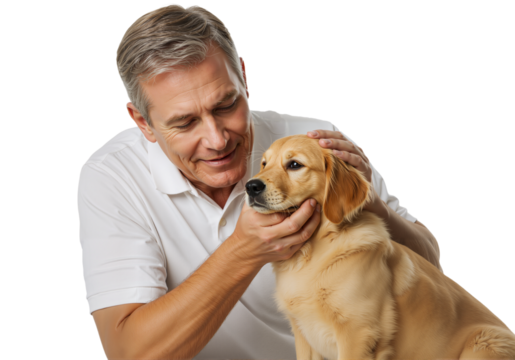 Happy Golden Retriever with Loving Owner A Heartwarming Bond of Companionship