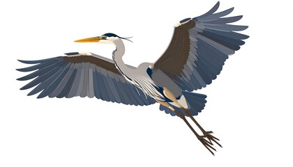 Fototapeta premium Grey heron in flight, vector illustration