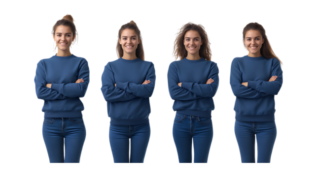 Four Unique Portraits Woman in Denim Diverse Expressions