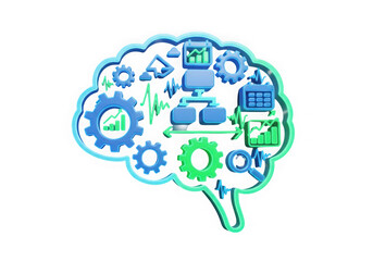 Artificial intelligence gear brain isolated on transparent background