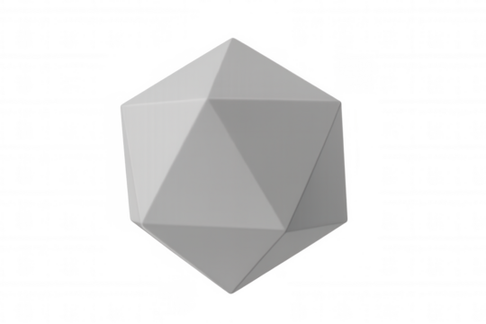 White icosahedron rotating on transparent background, perfect for educational or design projects