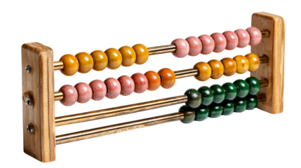 Vintage wooden abacus with colorful beads isolated on transparent background