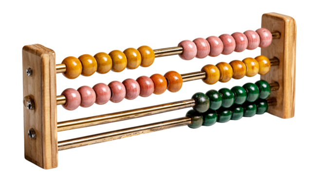Vintage wooden abacus with colorful beads isolated on transparent background
